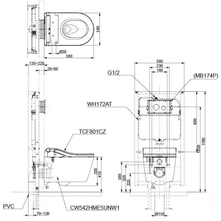 Bồn Cầu TOTO CW542HME5UNW1/TCF801CZ/WH172AT Treo Tường Giấu Dây