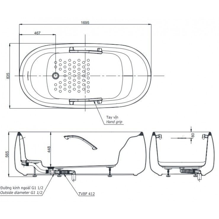 Bồn Tắm TOTO PJY1744HPWEN#GW Đá Cẩm Thạch 1.7M