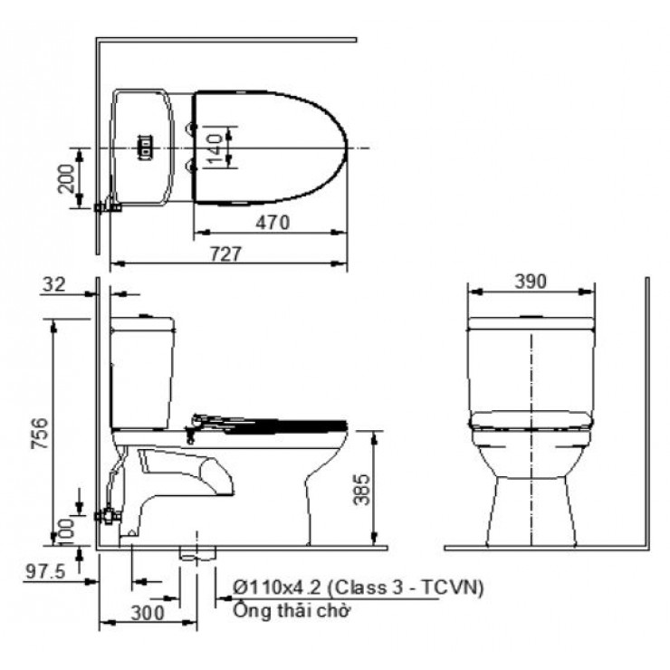 Bồn Cầu INAX C-504VAN-2 (C504VAN-2) Hai Khối Nắp Êm CF-600VS