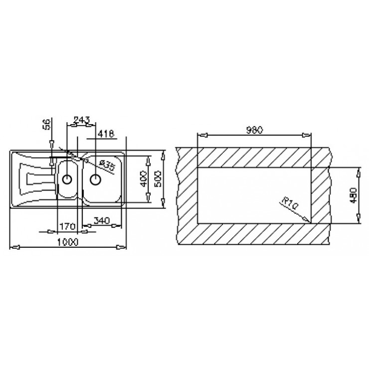 Chậu Rửa Teka UNIVERSO 1½B 1D 11120016 2 Hộc 1 Cánh Phải