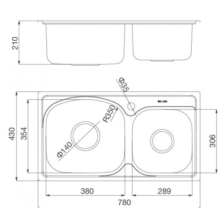 Bồn Rửa Chén Malloca MS 1011P Inox 304 Hai Hộc