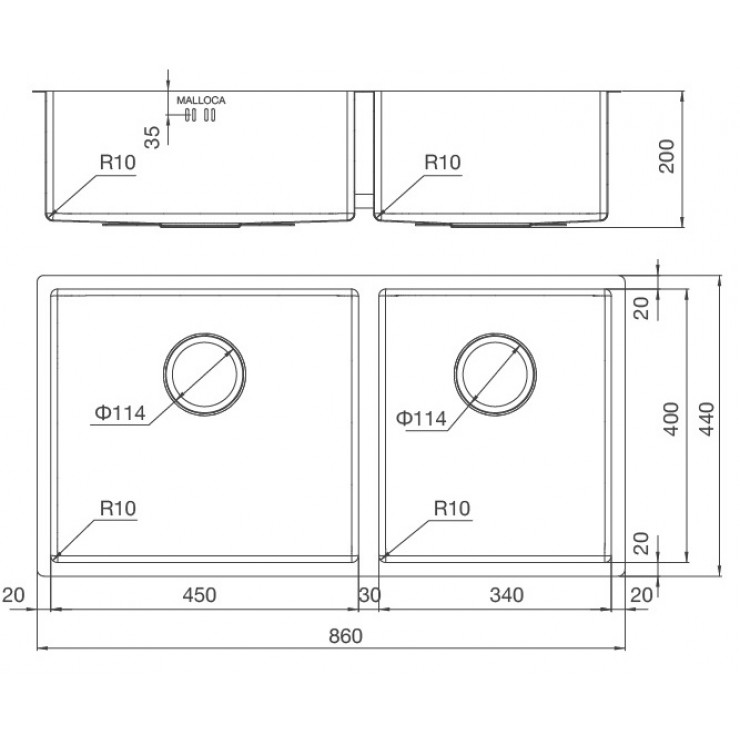 Chậu Rửa Chén Malloca MS 6065 Hai Hộc Inox 304