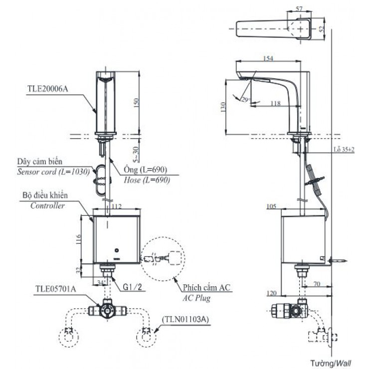 Vòi Lavabo Cảm Ứng TOTO TLE20006A Tự Động