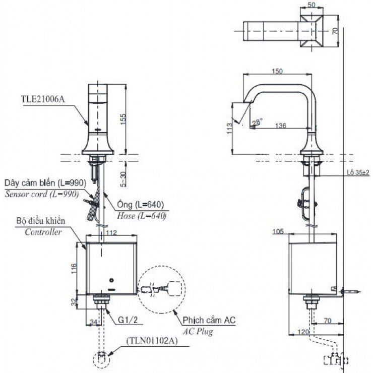 Vòi Lavabo Cảm Ứng TOTO TLE21006A Tự Động