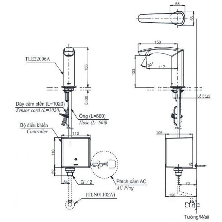 Vòi Lavabo Cảm Ứng TOTO TLE22006A Tự Động