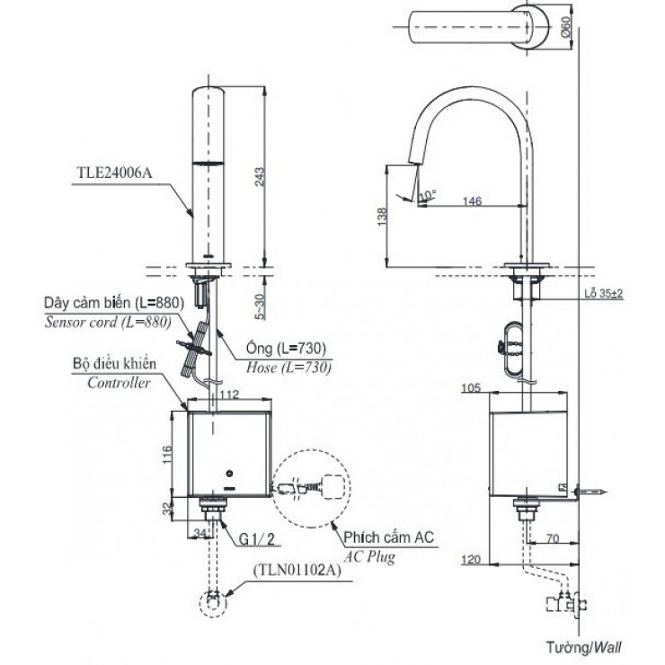 Vòi Lavabo Cảm Ứng TOTO TLE24006A Tự Động