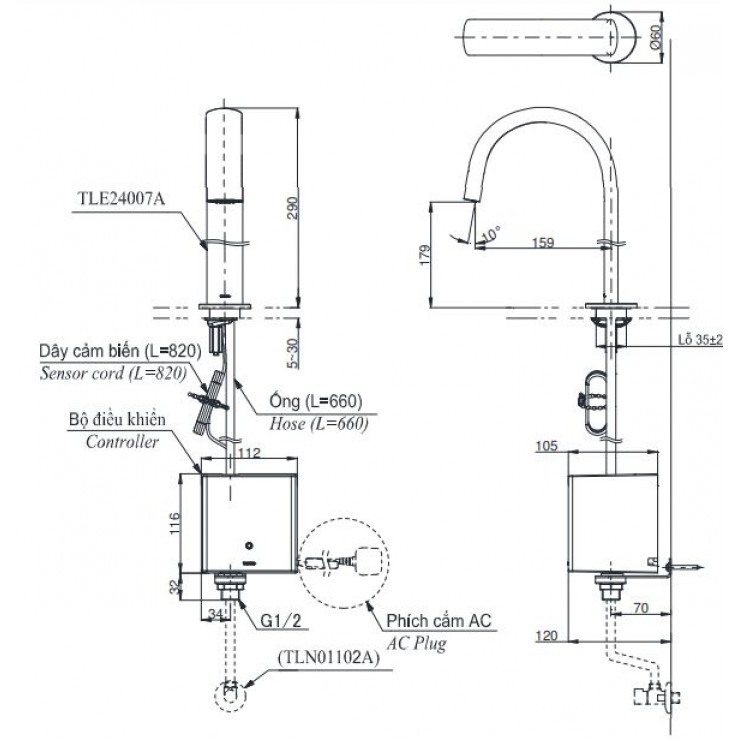 Vòi Lavabo Cảm Ứng TOTO TLE24007A Tự Động Thân Vừa