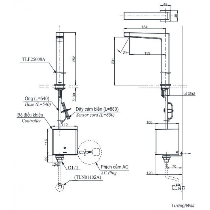 Vòi Lavabo Cảm Ứng TOTO TLE25008A Tự Động Thân Cao