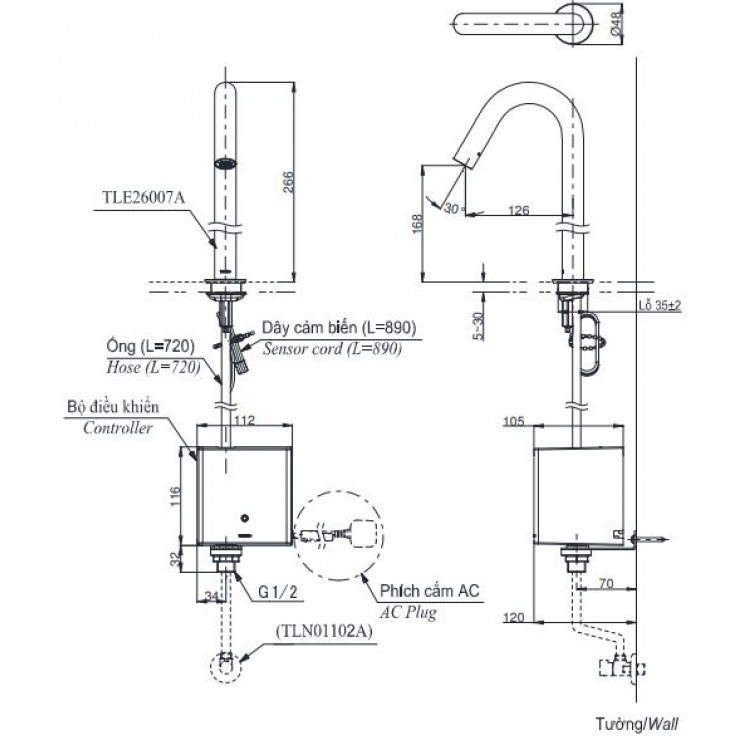 Vòi Lavabo Cảm Ứng TOTO TLE26007A Tự Động Thân Vừa