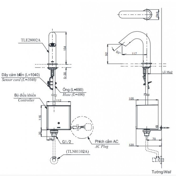 Vòi Lavabo Cảm Ứng TOTO TLE28002A Tự Động