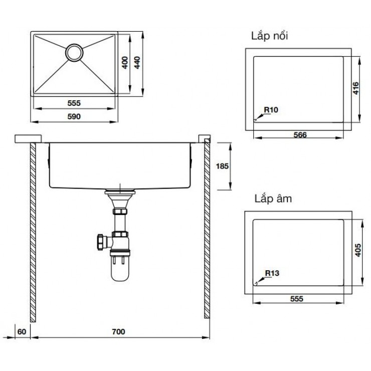 Chậu Bếp Hafele Valenrian HS19-SSN1S60 567.20.397 Một Hộc Inox 304