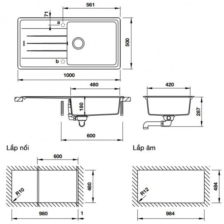 Chậu Rửa Chén  Đá Hafele HS-GSD10050 570.32.830 1 Hộc Màu Kem