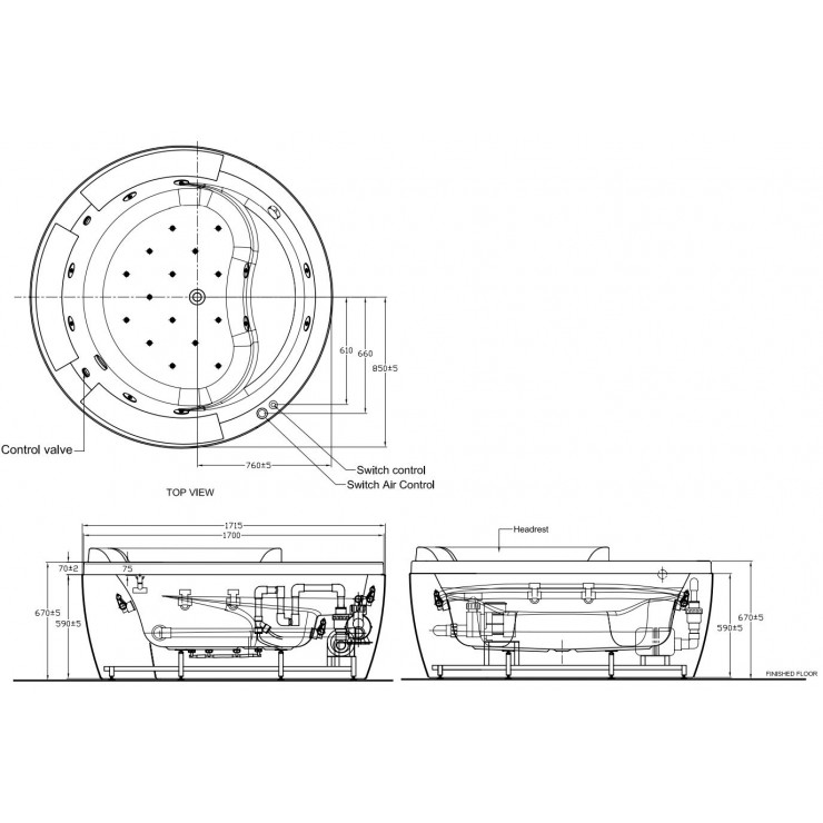 Bồn Tắm Massage American Standard 70212100-WT IDS Đặt Sàn 1.7M