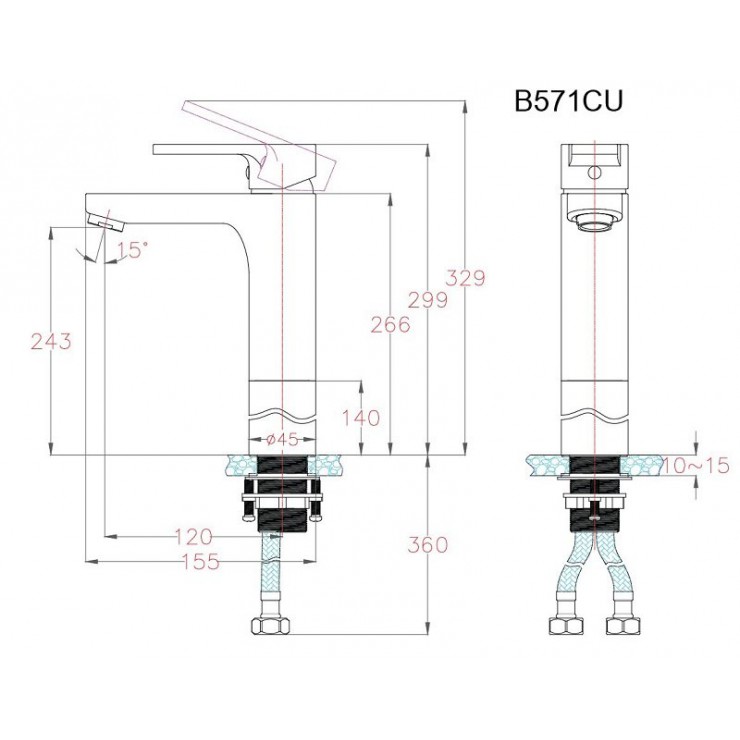 Vòi Lavabo Caesar B571CU Nóng Lạnh Cổ Cao