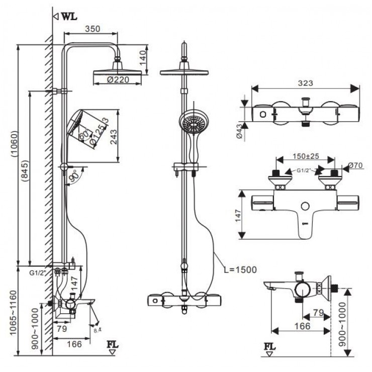 Vòi Sen Tắm Cây Inax BFV-3415T-1C nhiệt độ