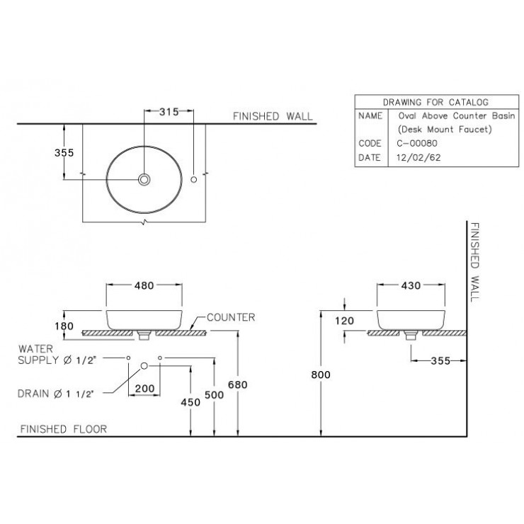 Chậu Lavabo COTTO C00080 Đặt Bàn Oval