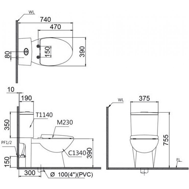 Bồn Cầu Thông Minh CAESAR CD1340/TAF400H 2 Khối