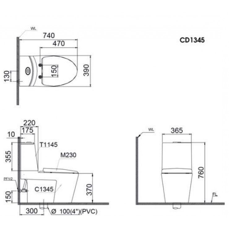 Bồn Cầu Thông Minh CAESAR CD1345/TAF400H 2 Khối