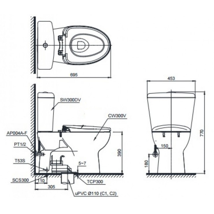 Bồn Cầu Điện Tử TOTO CS300DRW16 Nắp Rửa Washlet TCF23410AAA C2