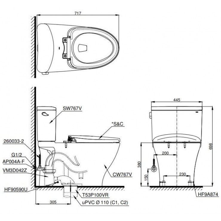 Bồn Cầu Điện Tử TOTO CS767CRW15 Nắp Rửa Washlet