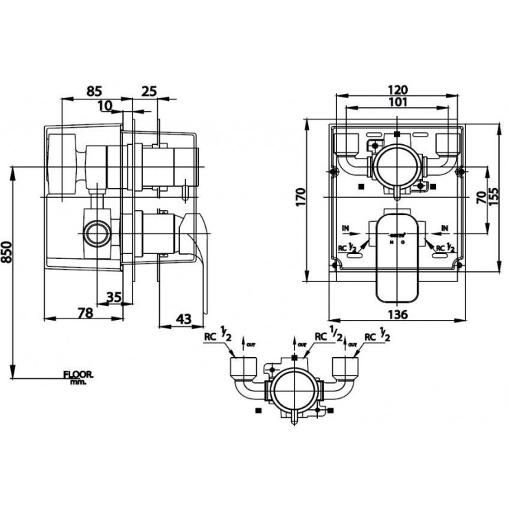 Van Điều Chỉnh Nóng Lạnh Cotto CT2244A SCIROCCO Âm Tường