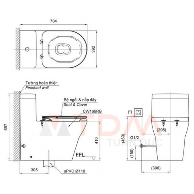 Bàn Cầu TOTO CW166RB/TCW09S Nắp Rửa Cơ Chữ D