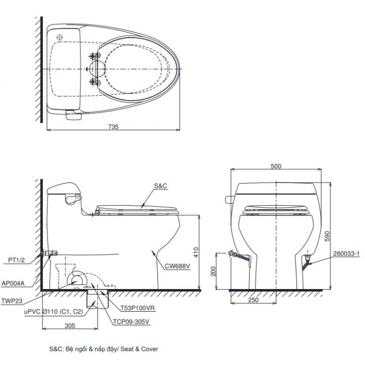 Bồn Cầu Điện Tử TOTO MS688W14 Washlet