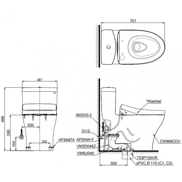 Bồn Cầu Điện Tử TOTO MS889CDRW15 Washlet