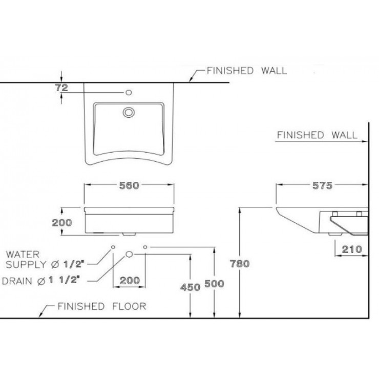 Chậu Lavabo COTTO SC00537 Forall Treo Tường Cho Người Khuyết Tật