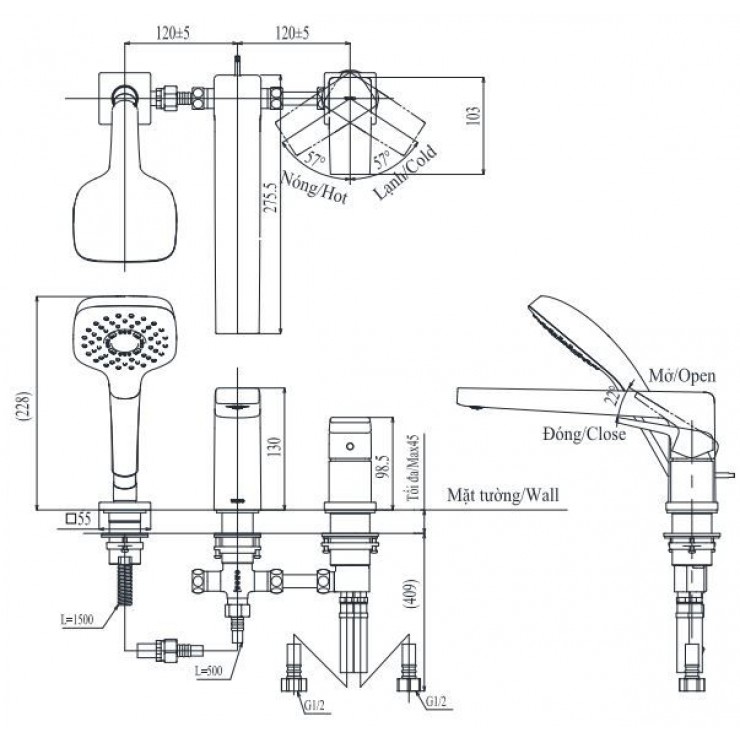 Vòi Xả Bồn Tắm TOTO TBG10305A Gật Gù 3 Lỗ