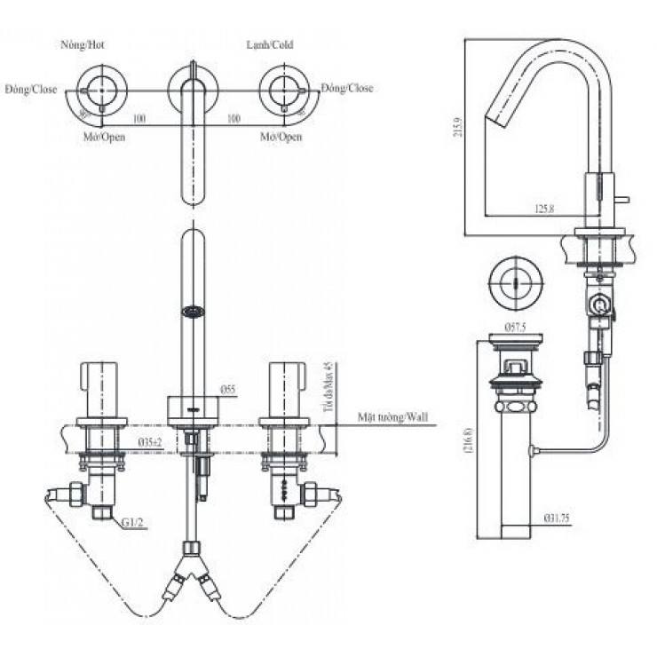 Vòi Lavabo TOTO TLG10201B 3 Lỗ