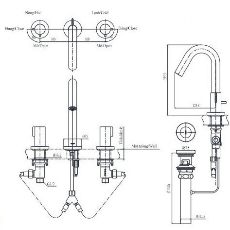 Vòi Lavabo TOTO TLG11201B 3 Lỗ