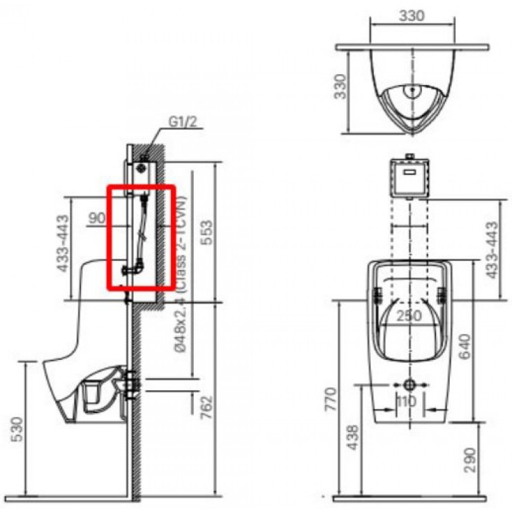 Bồn Tiểu Nam Inax U-431VAC Treo Tường Cấp Âm