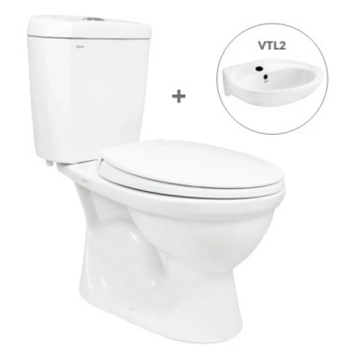 Bồn cầu Viglacera VI88 nắp êm 2 khối kèm lavabo VTL2 - Tuấn Đức