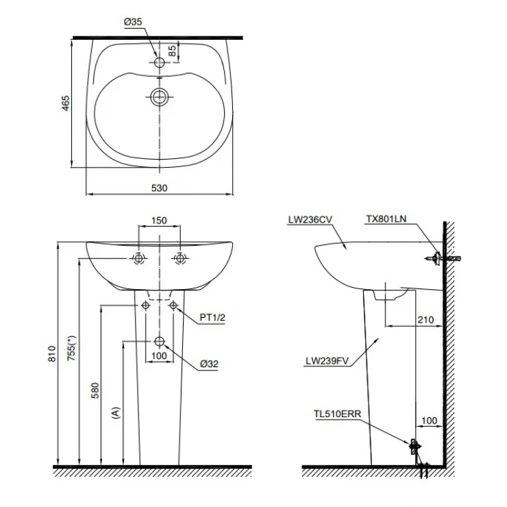 Chậu Lavabo TOTO LPT236CS Treo Tường Chân Dài Chậu Rửa Lavabo