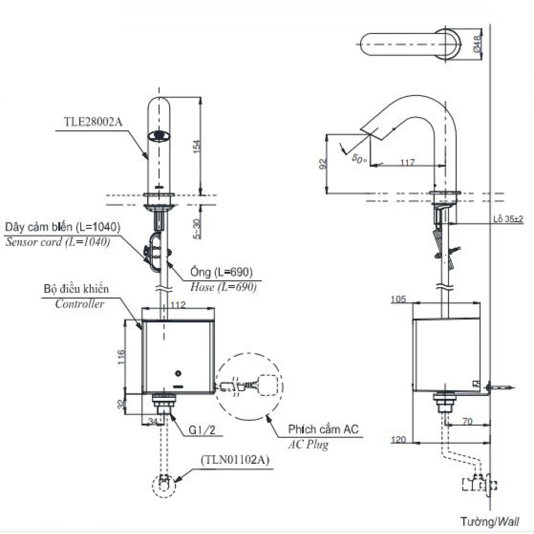 Vòi Lavabo Cảm Ứng TOTO TLE28002A Tự Động Vòi Rửa Cảm Ứng