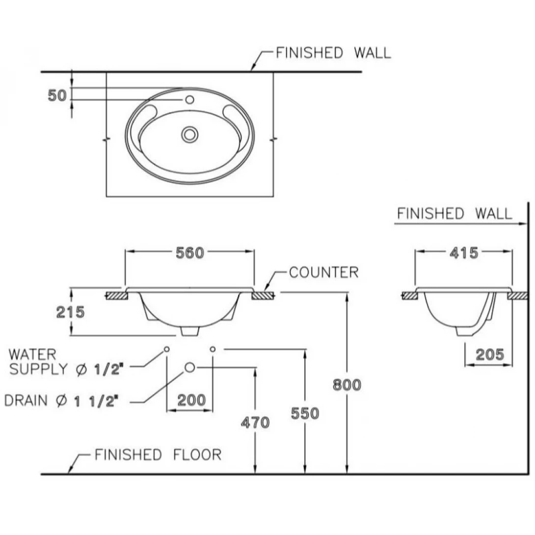 Chậu Rửa Lavabo COTTO C007  Âm Bàn Dương Vành Chậu Rửa Lavabo