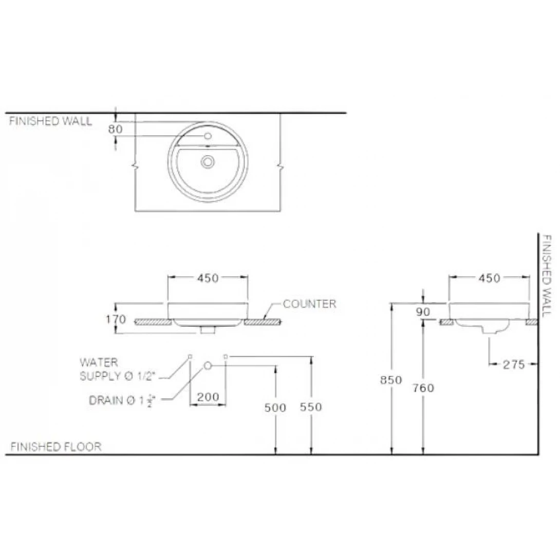 Chậu Lavabo COTTO C003807 Đặt Bàn GEO ROUND