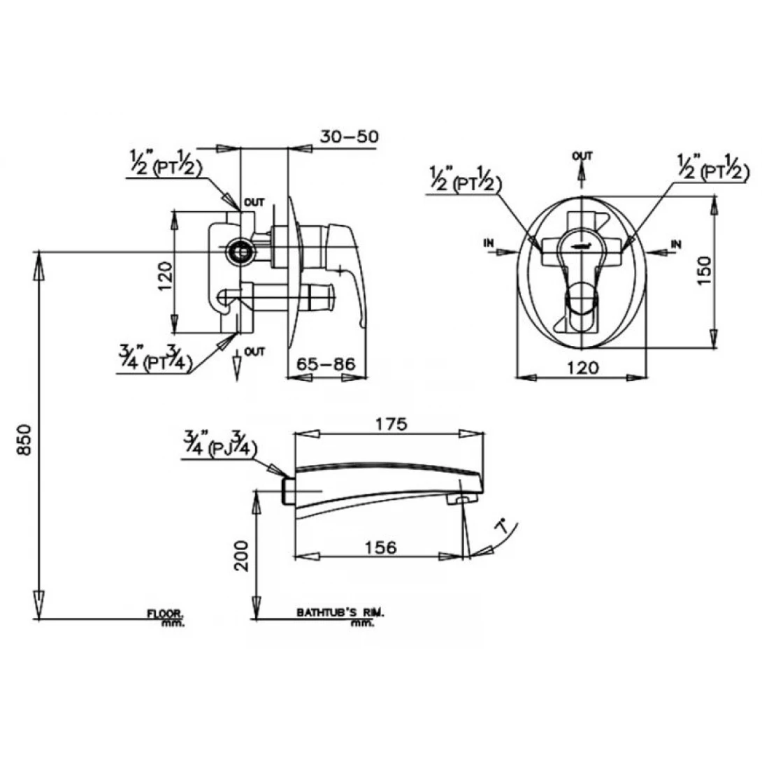 Củ Sen Tắm COTTO CT581A LEVER HANDLE Nóng Lạnh Âm Tường