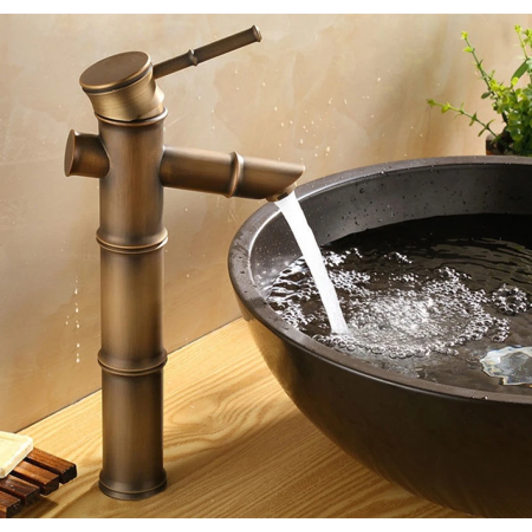 Vòi Lavabo Kanly GCA02 Nóng Lạnh Bằng Đồng Hình Đốt Tre - Tuấn Đức