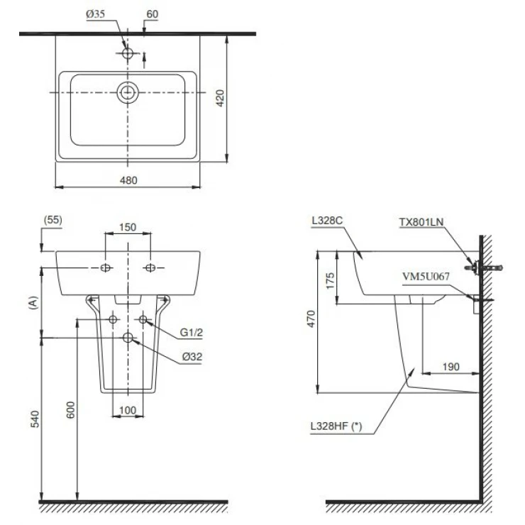 Chậu Rửa Mặt Lavabo TOTO LHT328C#XW Chữ Nhật Treo Tường Chân Ngắn - Tuấn Đức