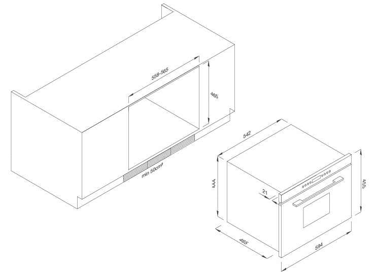 Bản vẽ kích thước lò vi sóng Malloca MW35IX03