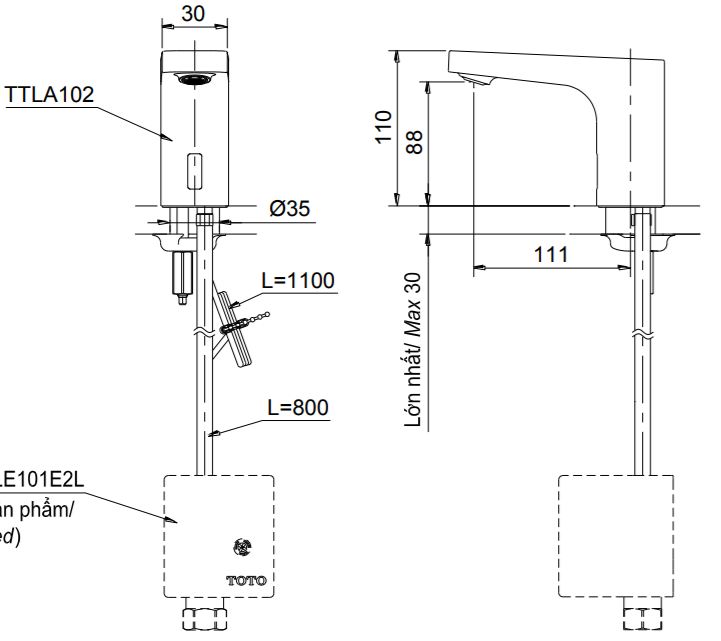 Bản vẽ kỹ thuật vòi TOTO TTLA102 TTLE101B2L