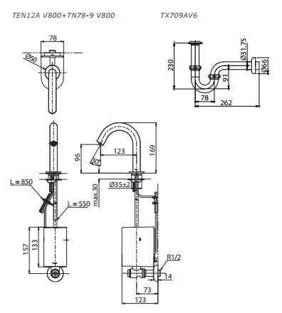 Bản vẽ vòi nước TEN12ANV900+TN78-9V900+TVLF405 TOTO