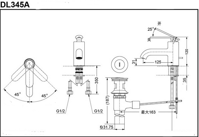 Bản vẽ kỹ thuật vòi lavabo TOTO DL345AR