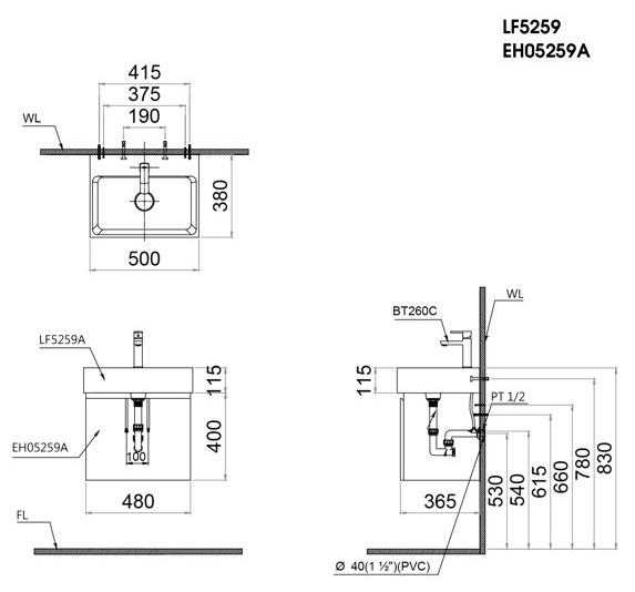 Bộ Tủ Lavabo Caesar LF5259/EH05259A