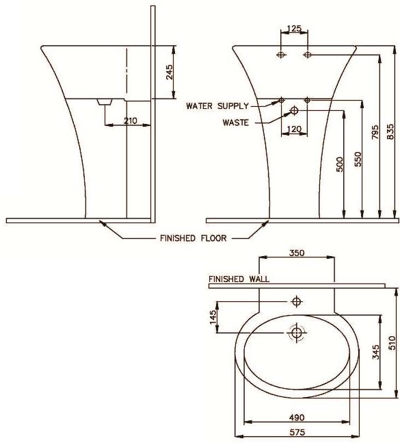 Bản vẽ chậu lavabo chân dài Nahm SVP2480WP00N01 chân dài