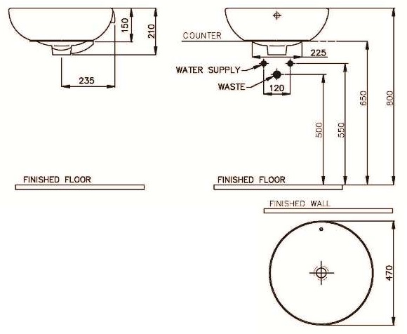 Bản vẽ lavabo Nahm SVW2110471XN01 đặt bàn