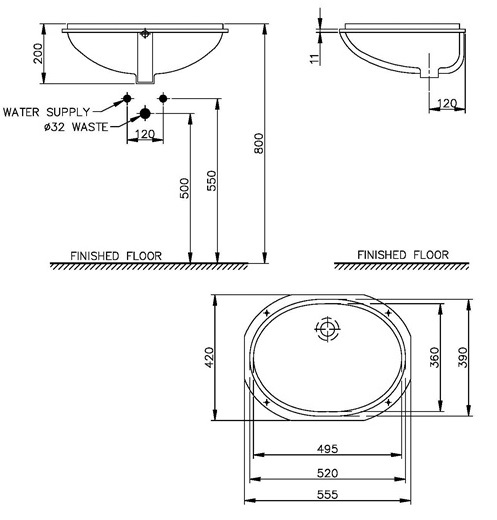 Bản vẽ lavabo Nahm SVW2050550XN01 đặt bàn