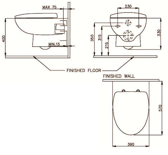 Bản vẽ kỹ thuật bồn cầu Nahm SVC2680HW10N01 treo tường